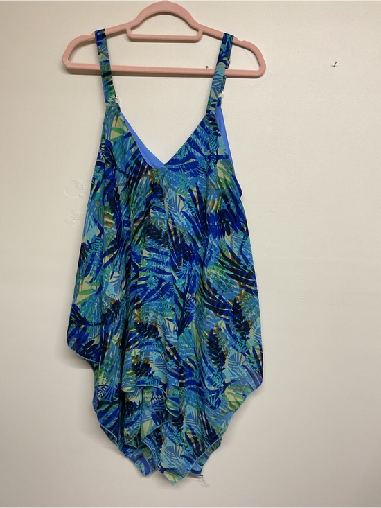 Unique Spectrum Tops - Unique Spectrum Blue and Green Tropical Leaf Dress